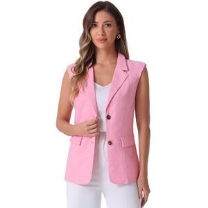 Sleeveless Blazer for Linen Work Office Suit Vest Jacket Pink